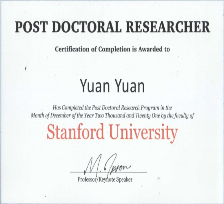 斯坦福大学线上企业管理博士后研究经历